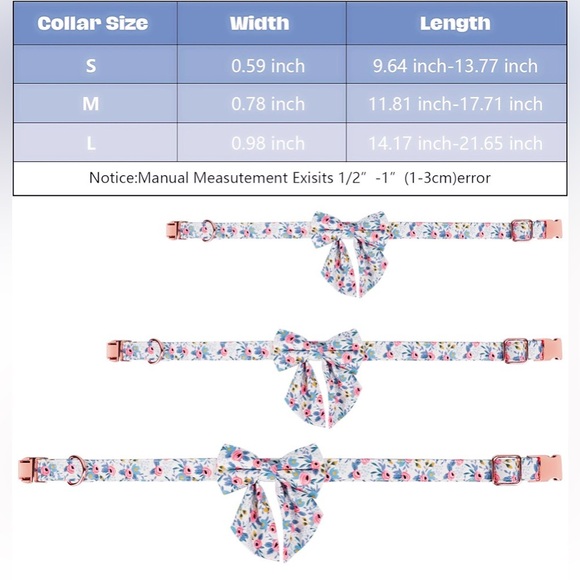 Dog Puppy Bow Floral Adjustable Detachable Collar Bandana Bone Shape Tag S/M NEW - Picture 16 of 16